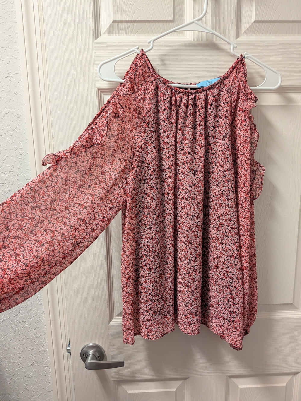 CeCe Pink Floral Cold-Shoulder Blouse